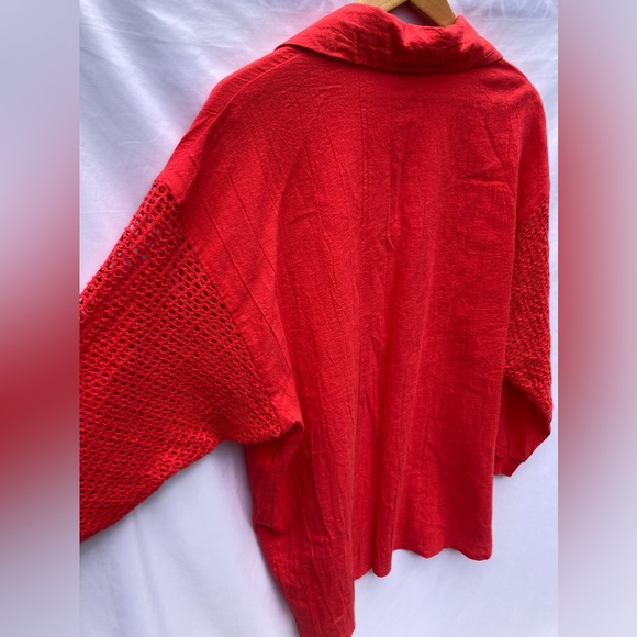 Vintage 1980's Red Over-sized Button Down Shirt, With Tags! Size Large - Picture 6 of 10